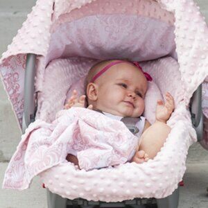 Canopy Couture boutique pink minky dot car seat slip cover, head support…
